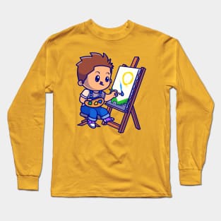 Cute Boy Is Painting Cartoon Long Sleeve T-Shirt